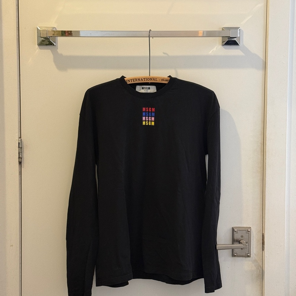 MSGM Black Long Sleeve Tee with Multicolor Logo